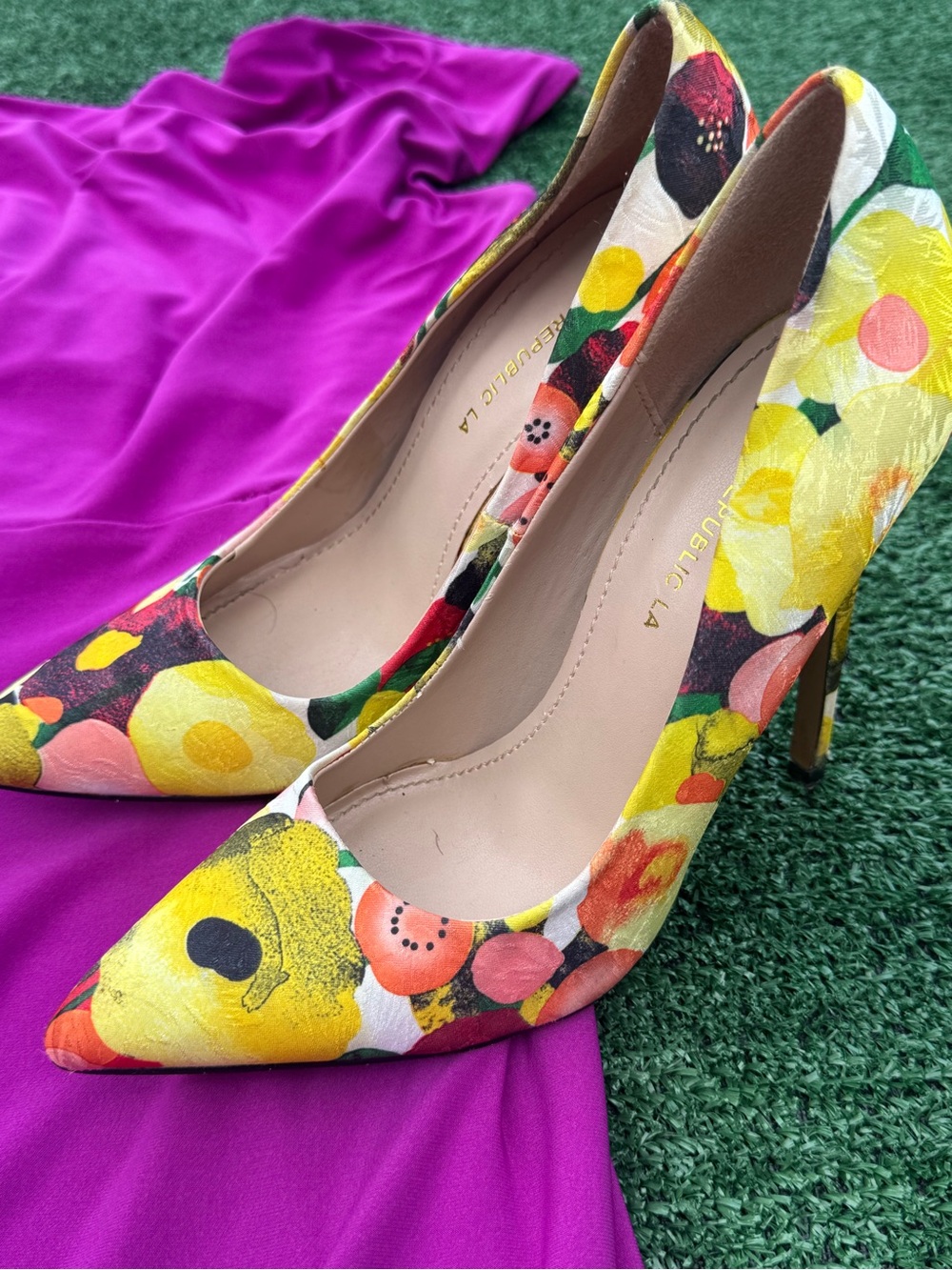 Shoe Republic LA Yellow Floral Pointed-Toe Pumps